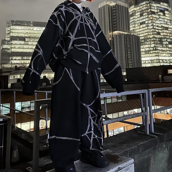 Named Collective Sweaters - RARE Named Collective Poison Spider Web Rhinestone Track Suit Hoodie Pants